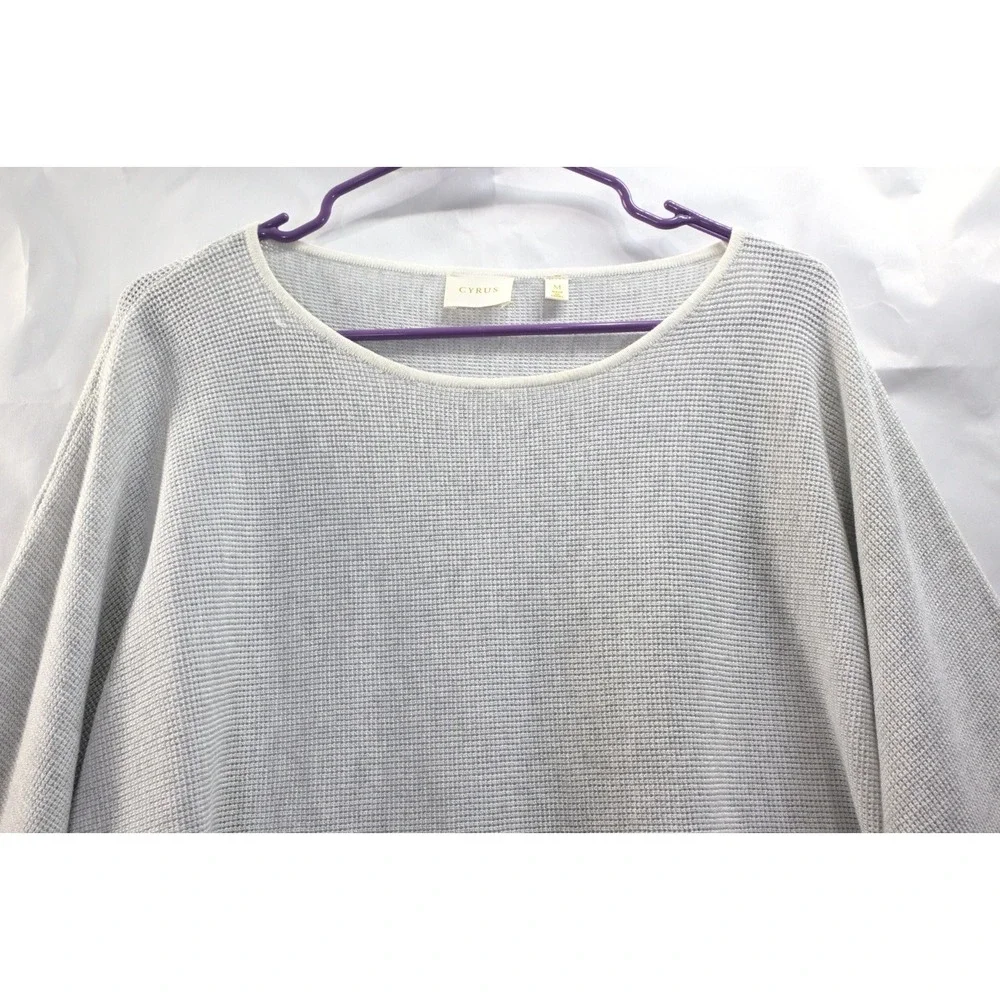 Cyrus Light Gray Waffle Knit Sweater Top Long Sleeve Casual Women M